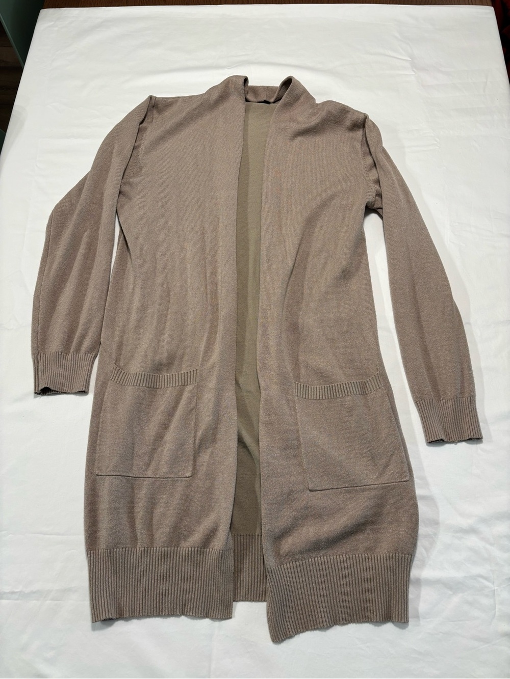 Long Open-Front Women’s Cardigan Sweater - Taupe